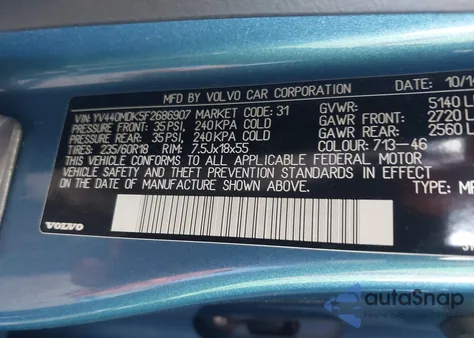 2015 Volvo Xc60 T5 Premier z USA, uszkodzony, nr VIN YV440MDK5F2686907